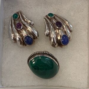 Statement Sterling and Multicolor Stone Jewelry Set